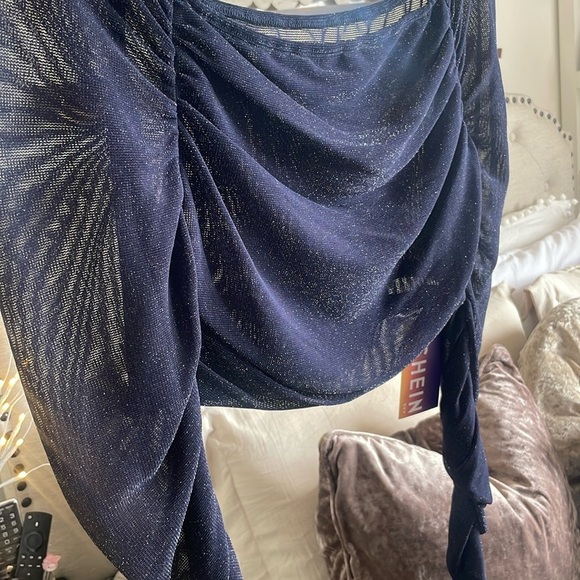 Shein Shimmering Navy Draped Top - Picture 5 of 9
